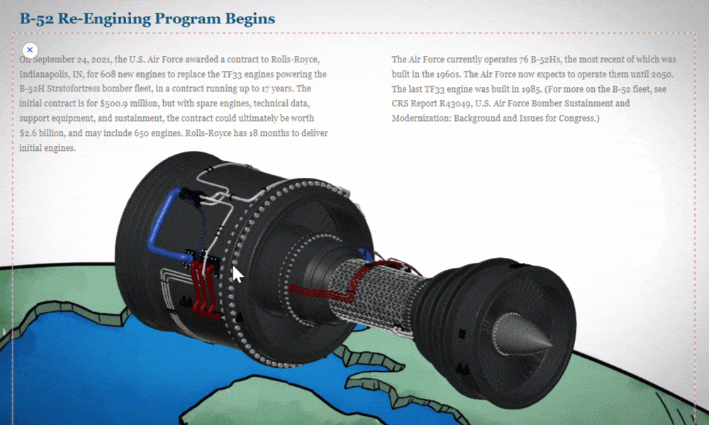 B-52 re-engine program documentation with 3D jet visualization