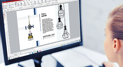 Image of a person creating a graphic design project on a desktop computer using Canvas graphic design software. | Canvas GFX